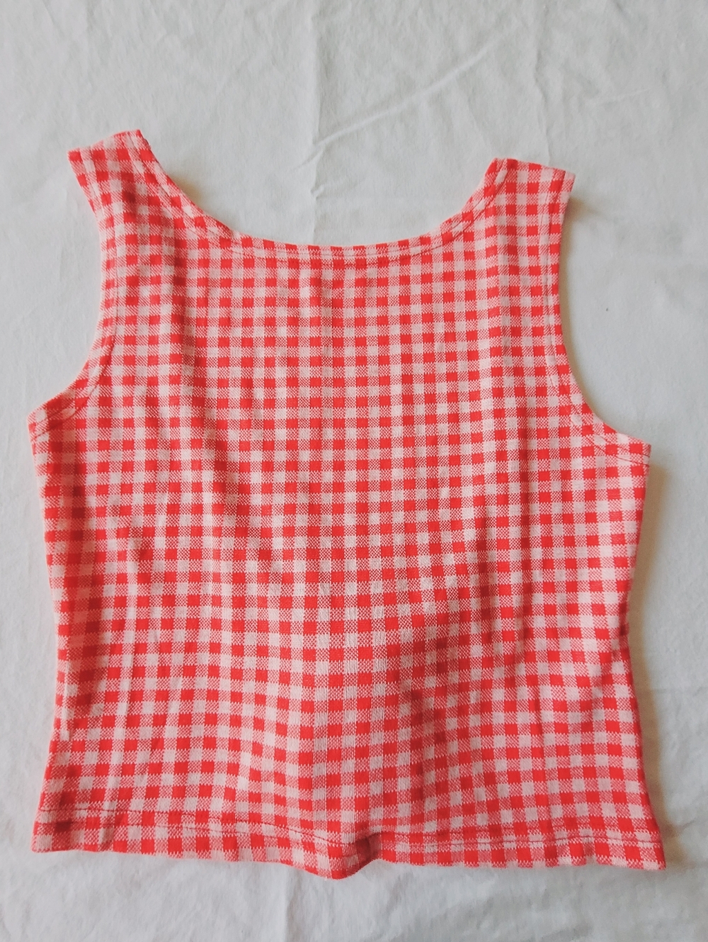 Cider Sleeveless Gingham Tank Top in Coral Pink Size M